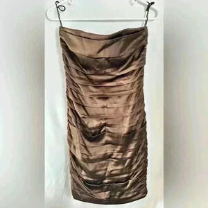 Alice + Olivia Strapless Ruched Silk Mini Dress (Brown)